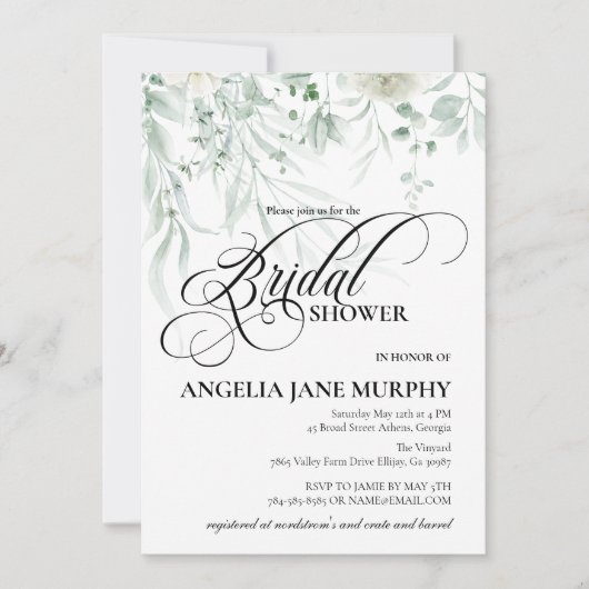 Sage Greenery Bridal Shower Invitation Kaart (Voorkant)