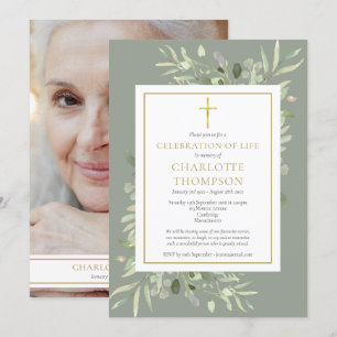 Sage Greenery Christelijke viering van het leven F Kaart