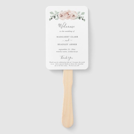 Sage Greenery Dusty Roos Floral Wedding Programme Handwaaier (Voorkant)