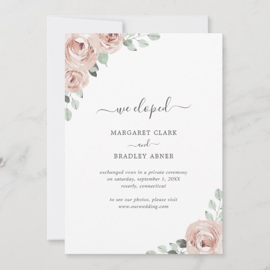 Sage Greenery Dusty Roos Pink Floral Elopement Aankondiging (Voorkant)