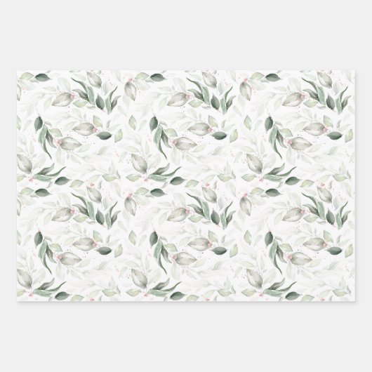 Sage Greenery Elegant Soft Roos Gold Foliage Inpakpapier Vel (Voorkant 2)