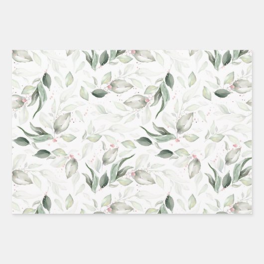 Sage Greenery Elegant Soft Roos Gold Foliage Inpakpapier Vel (Voorkant)