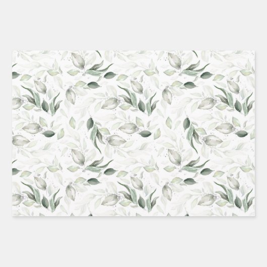 Sage Greenery Elegant Soft Silver Foliage Inpakpapier Vel (Voorkant 3)