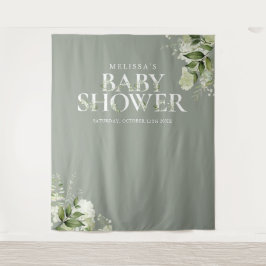 Sage Greenery Floral Baby shower Foto Achtergrond Wandkleed