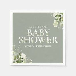 Sage Greenery Floral Genderneutraal Baby shower Servet