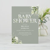 Sage Greenery Floral QR Code Baby shower Kaart (Staand voorkant)