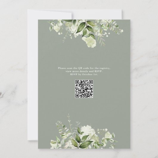 Sage Greenery Floral QR Code Baby shower Kaart (Achterkant)