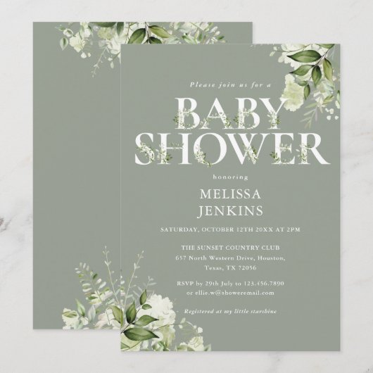 Sage Greenery Foliage Geslachtsneutraal Baby showe Kaart (Voorkant / Achterkant)