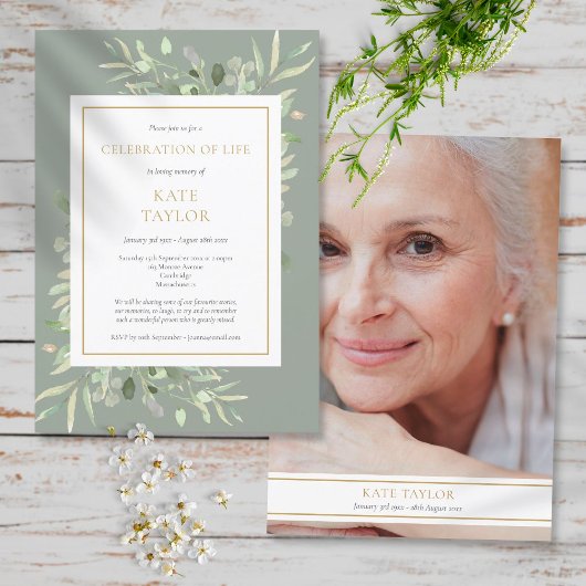 Sage Greenery Funeral Celebration of Life Photo Kaart