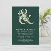 Sage Greenery Gold Ampersand Emerald Green Wedding Kaart (Staand voorkant)