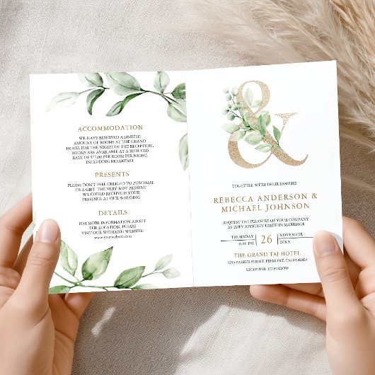 Sage Greenery Gold Ampersand QR Code Wedding