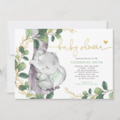 Sage Greenery Gold Elephant Neutraal Baby shower Kaart (Voorkant)