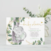 Sage Greenery Gold Elephant Neutraal Baby shower Kaart (Staand voorkant)