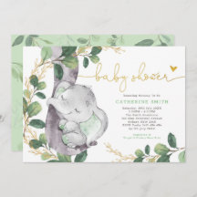 Sage Greenery Gold Elephant Neutraal Baby shower