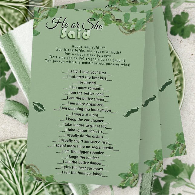 Sage Greenery He Said She Said Bridal Shower Game (Creator heeft geüpload)