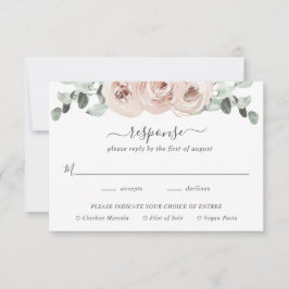 Sage Greenery Meal Pink Dusty Roos Floral Wedding RSVP Kaartje