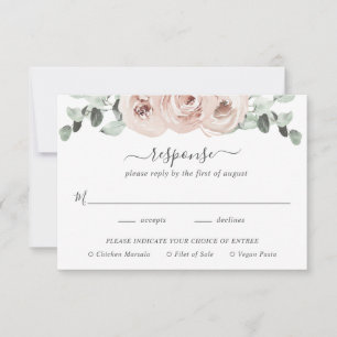 Sage Greenery Meal Pink Dusty Roos Floral Wedding RSVP Kaartje