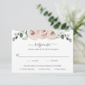 Sage Greenery Meal Pink Dusty Roos Floral Wedding RSVP Kaartje (Staand voorkant)