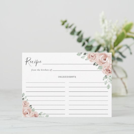 Sage Greenery Pink Floral Dusty Roos Recipe Kaart (Staand voorkant)