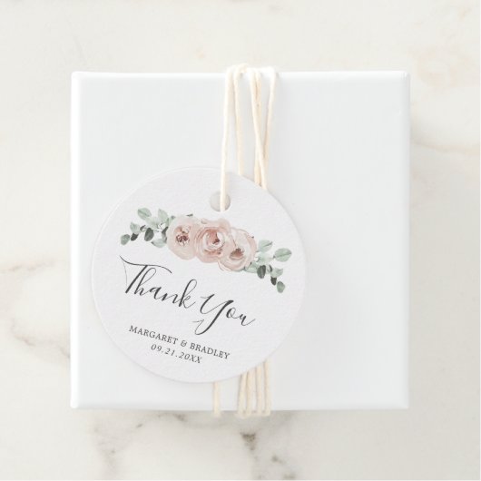 Sage Greenery Pink Floral Dusty Roos Wedding Bedankjes Labels (In situ)