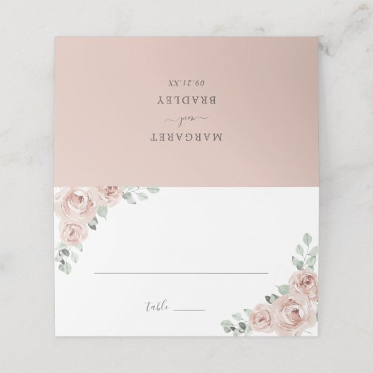 Sage Greenery Pink Floral Dusty Roos Wedding Plaatskaartje (Buitenkant ongevouwen)