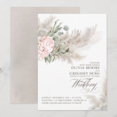 Sage Greenery Pink Flowers Pampas Grass Wedding Kaart (Voorkant / Achterkant)