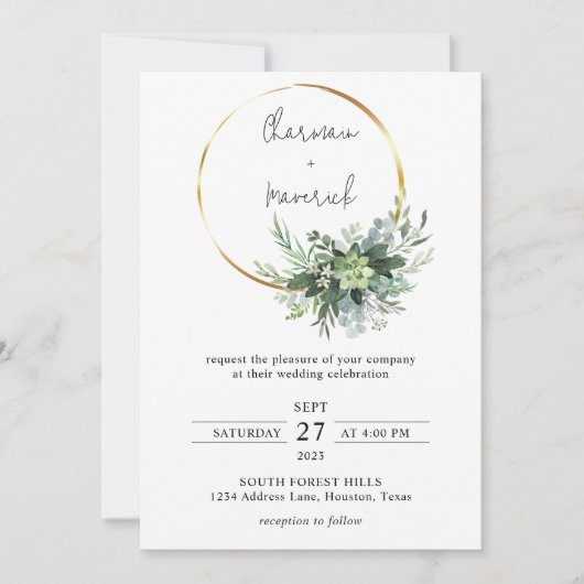 Sage Greenery Ring Wedding Kaart (Voorkant)