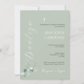 Sage Greenery Spanish Baptism Girl invitation Kaart (Voorkant)
