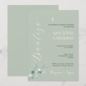 Sage Greenery Spanish Baptism Girl invitation Kaart (Voorkant / Achterkant)
