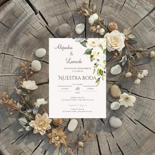 Sage Greenery Spanish Wedding Invitation Kaart
