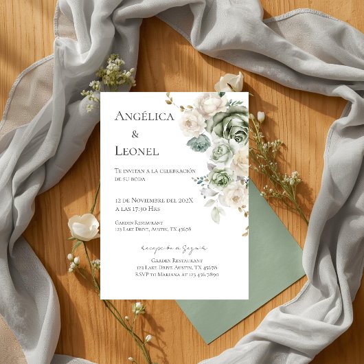 Sage Greenery Spanish Wedding Kaart