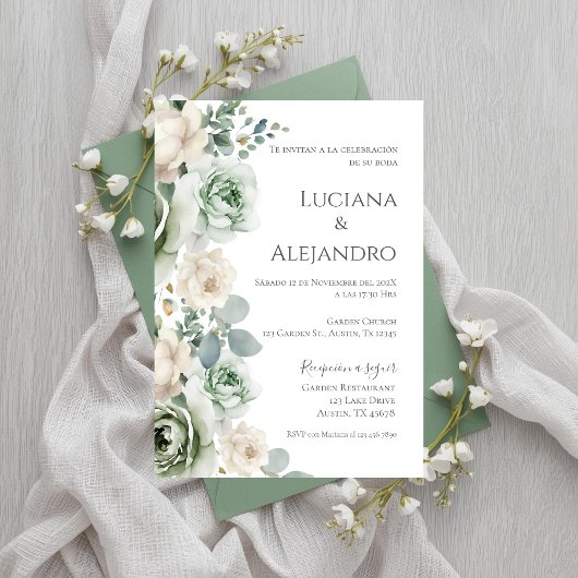 Sage Greenery Spanish Wedding Kaart