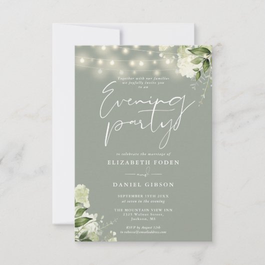 Sage Greenery String Lights Trouwavondfeest Kaart (Voorkant)