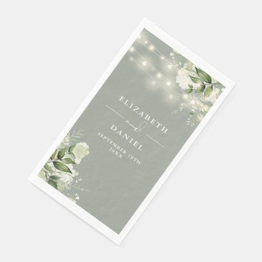 Sage Greenery String Lights Wedding Servet (Hoek)