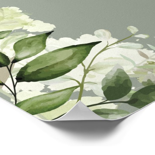 Sage Greenery Typografie Huwelijk Welkom Teken Poster (Hoek)