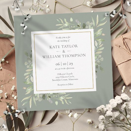 Sage Greenery Wedding Botanische Waterverf Kaart