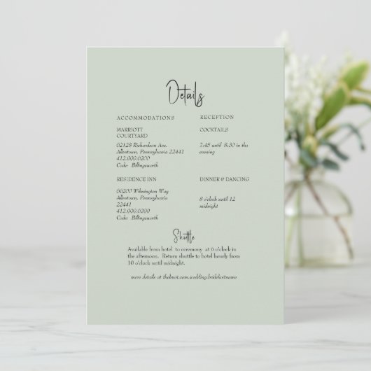 Sage Greenery Wedding Details Kaart (Staand voorkant)