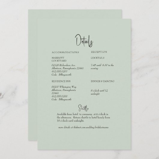 Sage Greenery Wedding Details Kaart (Voorkant / Achterkant)