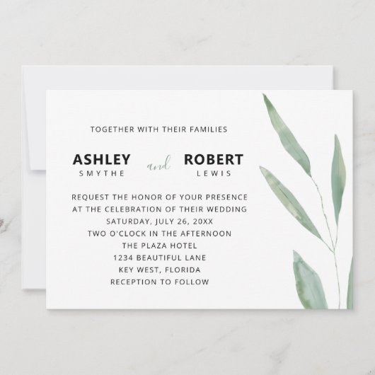Sage Greenery Wedding Invitation, botanisch Kaart (Voorkant)