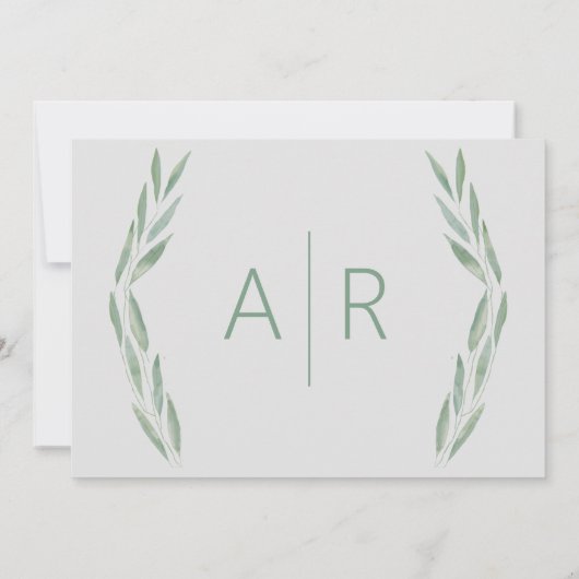 Sage Greenery Wedding Invitation, botanisch Kaart (Achterkant)