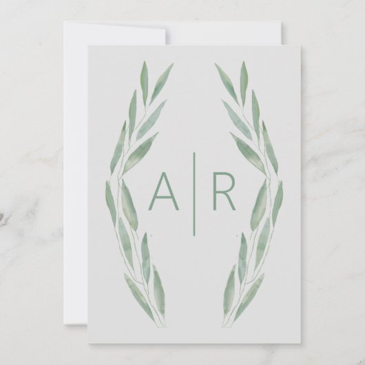 Sage Greenery Wedding Invitation, botanisch Kaart (Achterkant)