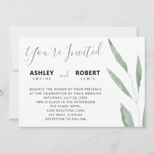 Sage Greenery Wedding Invitation, botanisch Kaart
