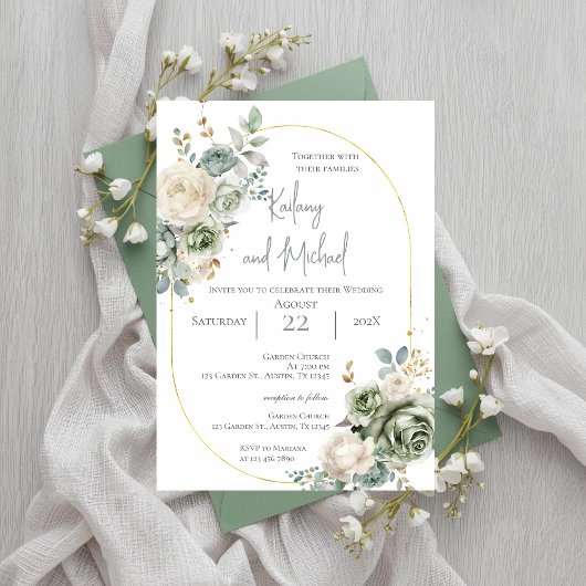 Sage Greenery Wedding Invitation Kaart