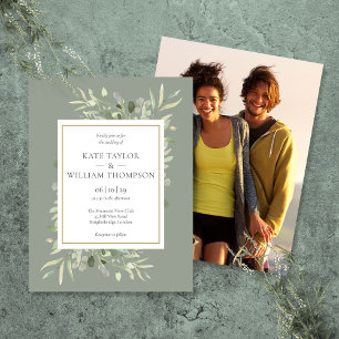 Sage Greenery Wedding Photo Invitation Briefkaart