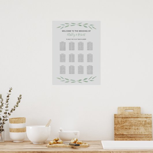 Sage Greenery Wedding Seating Chart, botanisch Poster (Keuken)