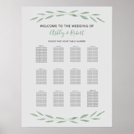 Sage Greenery Wedding Seating Chart, botanisch Poster