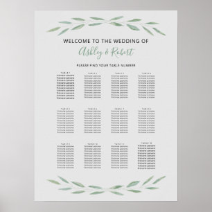 Sage Greenery Wedding Seating Chart, botanisch Poster