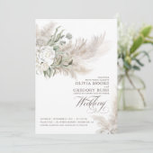 Sage Greenery White Flowers Pampas Grass Wedding Kaart (Staand voorkant)