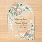 Sage Greenery White Rose Wedding Acryl Uitnodigingen (Voorkant)