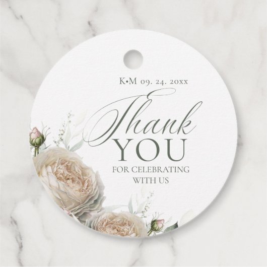 Sage Greenery White Rose Wedding Bedankjes Labels (Achterkant)